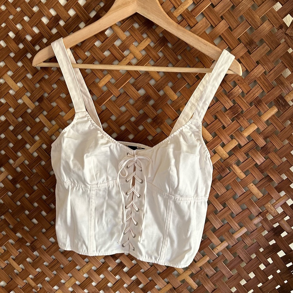 Victoria Secret NWT white jean corset lace front zip side Large